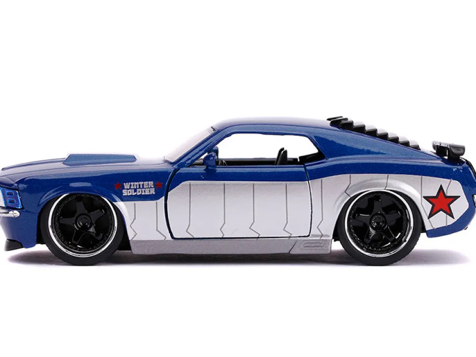 1970 Ford Mustang Boss Blue Metallic Silver Winter Soldier Avengers Marvel Series 1/32 Diecast Model Car Jada 31745