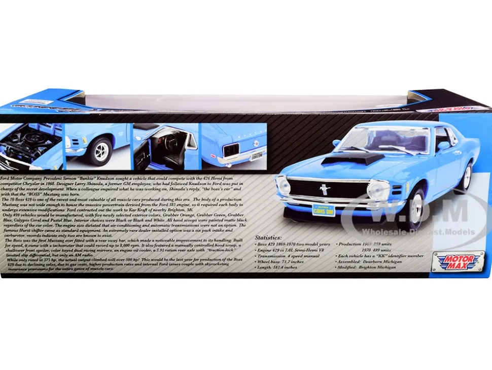 1970 Ford Mustang Boss 429 Blue Timeless Classics Series 1/18 Diecast Model Car Motormax 73154