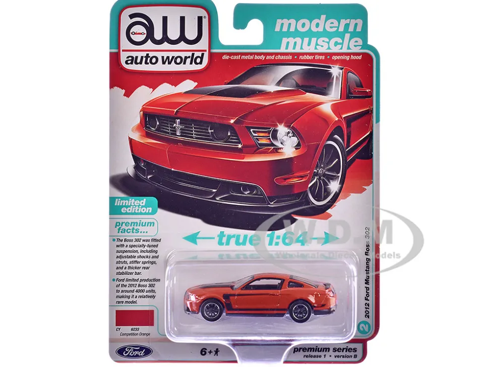2012 Ford Mustang Boss 302 Competition Orange with Black Accents "Modern Muscle" Series 1/64 Diecast Model Car by Auto World