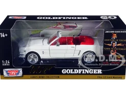 1964 1/2 Ford Mustang Convertible White Red Interior James Bond 007 Goldfinger 1964 Movie James Bond Collection Series 1/24 Diecast Model Car Motormax 79852