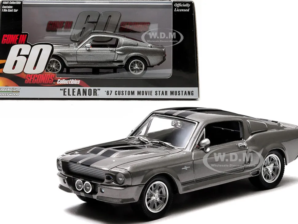 1967 Ford Mustang Custom Eleanor Gray Metallic Black Stripes Gone in 60 Seconds 2000 Movie 1/43 Diecast Model Car Greenlight 86411