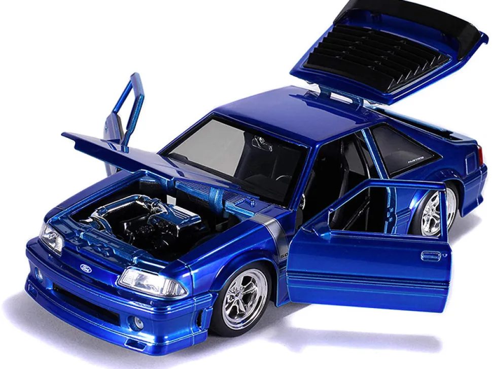 1989 Ford Mustang GT 5.0 Candy Blue Silver Stripes Bigtime Muscle 1/24 Diecast Model Car Jada 31863