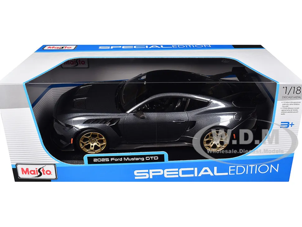 2025 Ford Mustang GTD Dark Gray Metallic with Black Top "Special Edition" Series 1/18 Diecast Model Car by Maisto