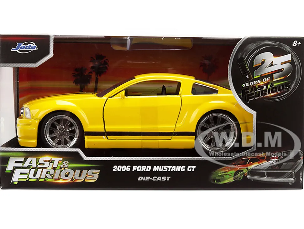 2006 Ford Mustang GT Yellow with Black Stripes "Fast & Furious 25 Years" Series 1/32 Diecast Model Car by Jada