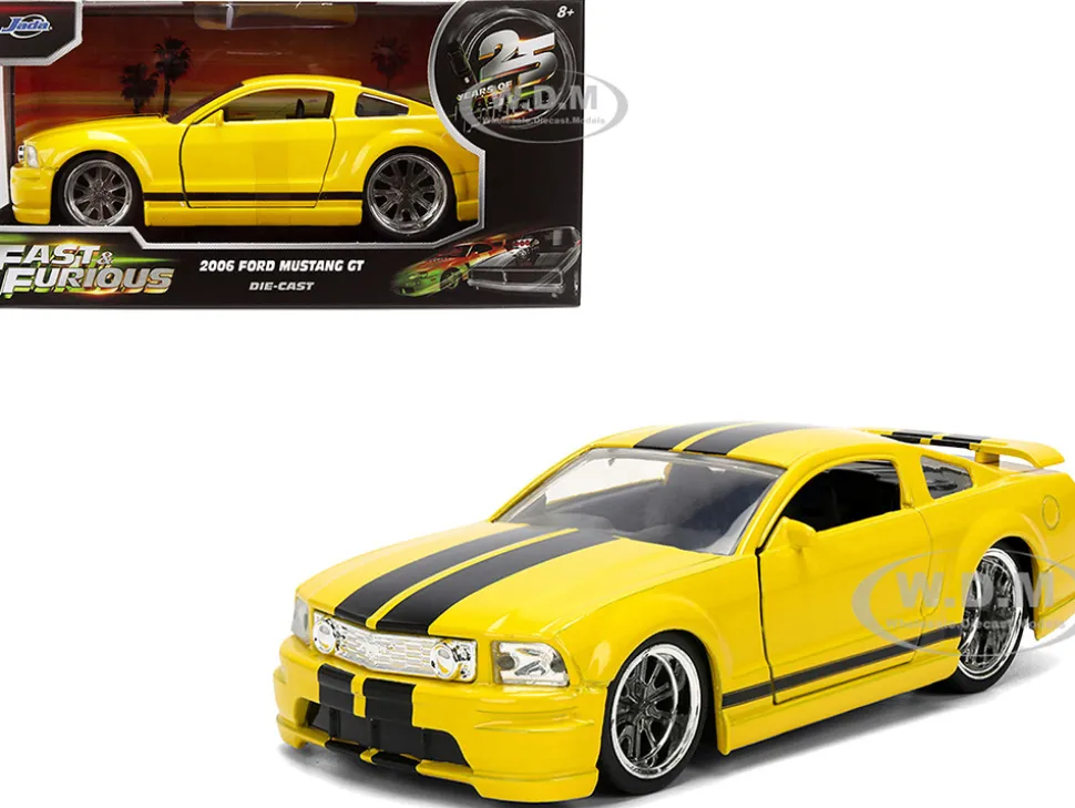 2006 Ford Mustang GT Yellow with Black Stripes "Fast & Furious 25 Years" Series 1/32 Diecast Model Car by Jada