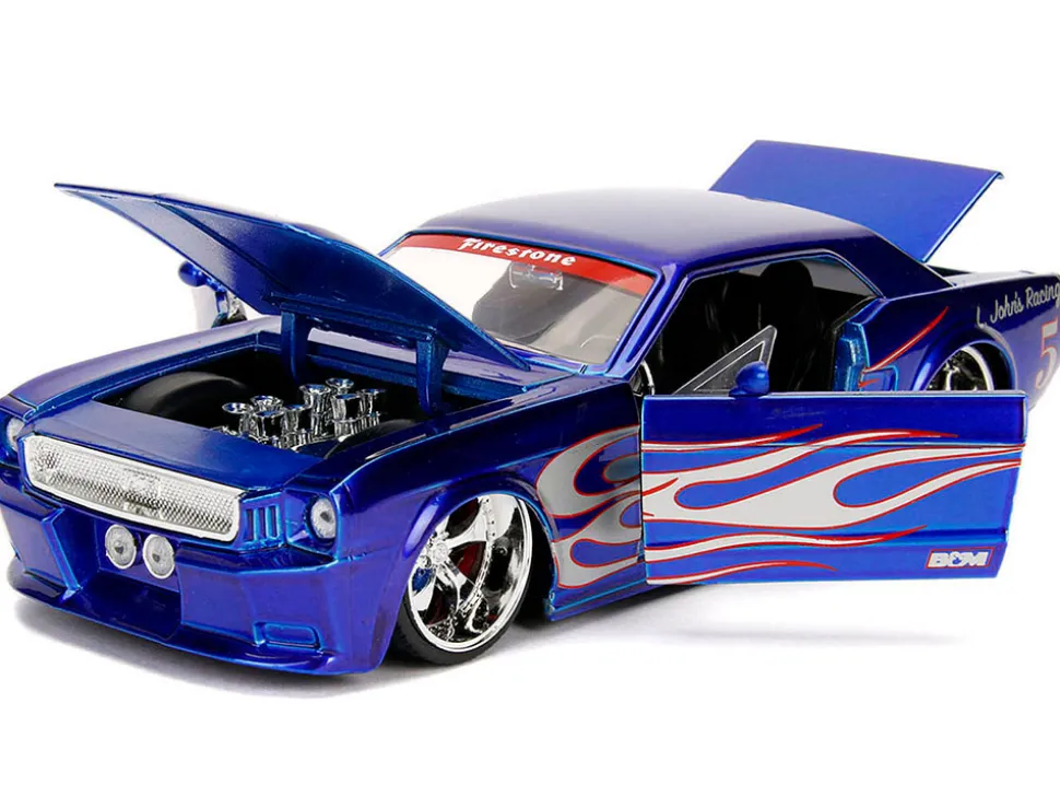 1965 Ford Mustang #5 "L. John's Racing" Candy Blue with Flame Graphics "Bigtime Muscle" Series 1/24 Diecast Model Car by Jada