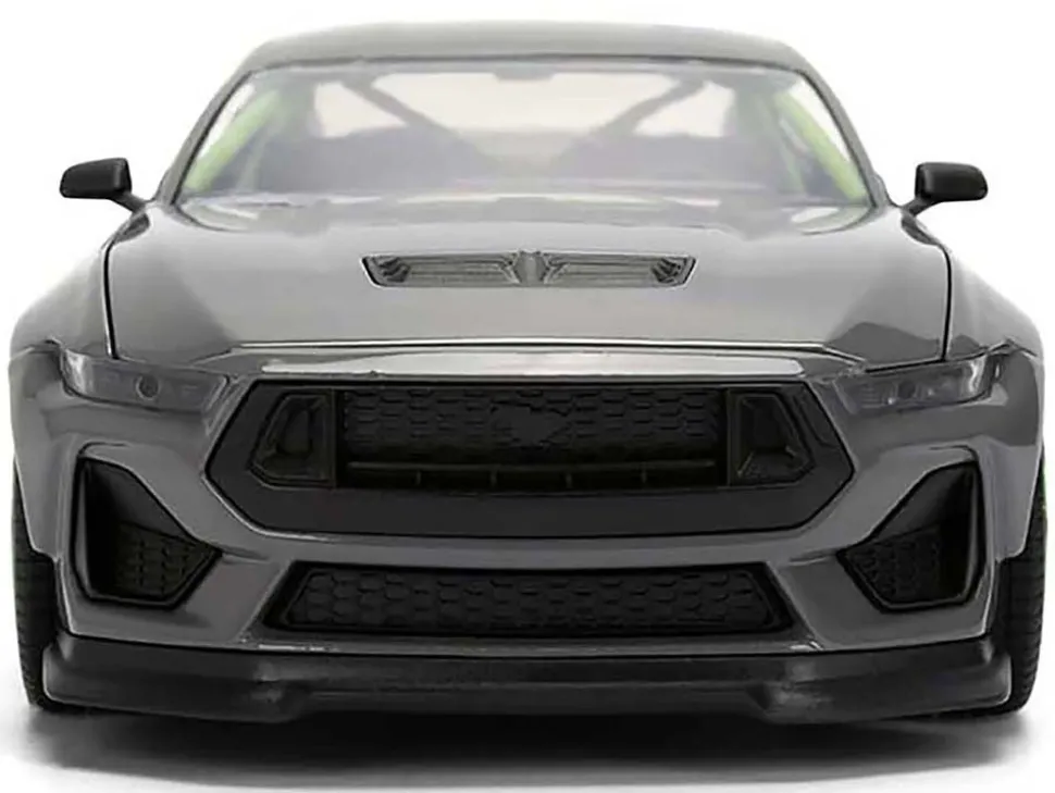 2024 Ford Mustang RTR Gray with Green Wheels "Bigtime Muscle" Series 1/24 Diecast Model Car by Jada