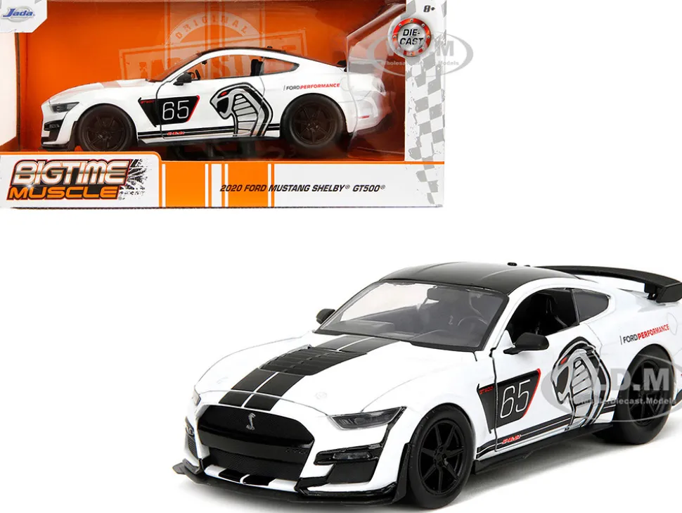 2020 Ford Mustang Shelby GT500 #65 White with Black Top and Stripes "Ford Performance" "Bigtime Muscle" Series 1/24 Diecast Model Car by Jada