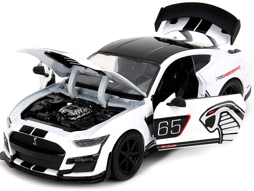 2020 Ford Mustang Shelby GT500 #65 White with Black Top and Stripes "Ford Performance" "Bigtime Muscle" Series 1/24 Diecast Model Car by Jada