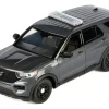 2022 Ford Police Interceptor Utility Dark Gray Metallic "Builder's Kit" with Flashing Light Bar and Front and Rear Lights and Sounds 1/24 Diecast Model Car by Motormax