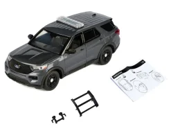 2022 Ford Police Interceptor Utility Dark Gray Metallic "Builder's Kit" with Flashing Light Bar and Front and Rear Lights and Sounds 1/24 Diecast Model Car by Motormax