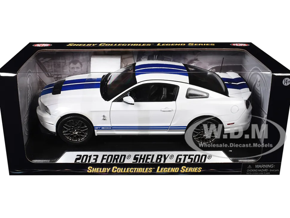 2013 Ford Shelby Cobra GT500 SVT White with Blue Stripes 1/18 Diecast Car Model Shelby Collectibles 394