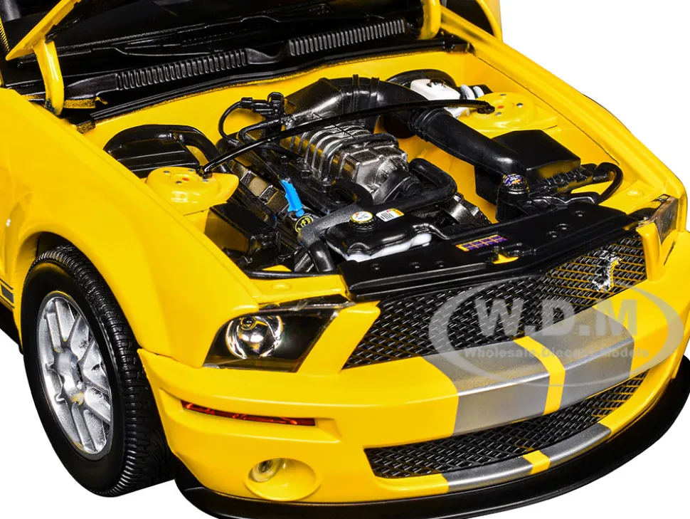 2007 Ford Shelby GT500 Yellow with Silver Stripes "Shelby Collectibles" Series 1/18 Diecast Model Car by ACME