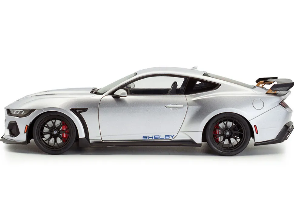 2024 Ford Shelby Mustang Super Snake Gray Metallic with Blue Stripes 1/18 Diecast Model Car by Solido