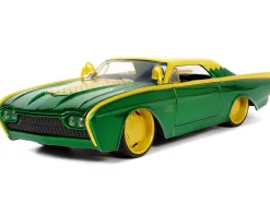 1963 Ford Thunderbird Green Yellow Metallic Hood Graphics Loki Diecast Figure Loki Marvel Series 1/24 Diecast Model Car Jada 33357