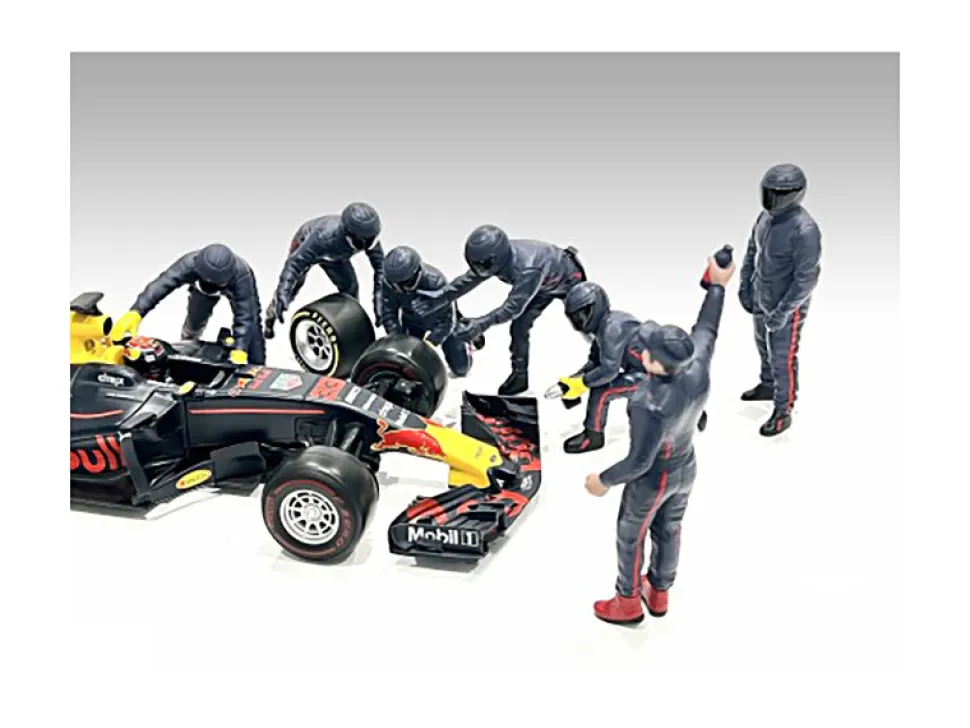 Formula One F1 Pit Crew 7 Figure Set Team Blue Release III for 1/18 Scale Models American Diorama 76558