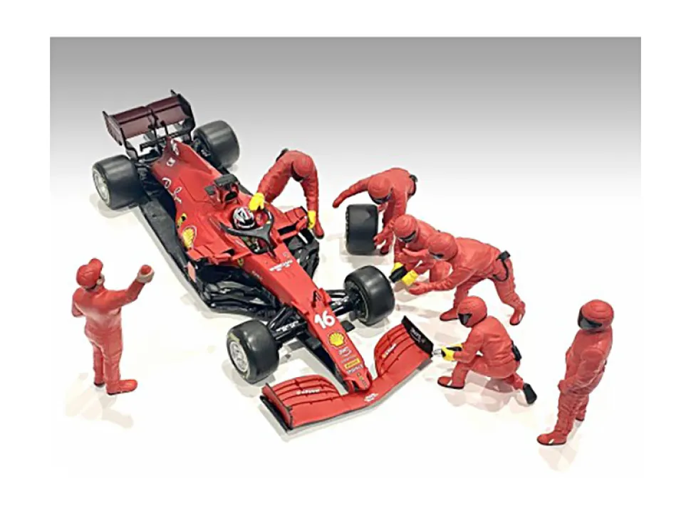 Formula One F1 Pit Crew 7 Figure Set Team Red Release III for 1/43 Scale Models American Diorama 38388
