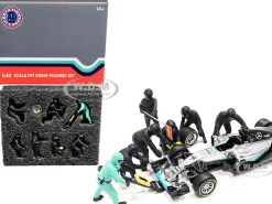 Formula One F1 Pit Crew 7 Figurine Set Team Black 1/43 Scale Models American Diorama 38383