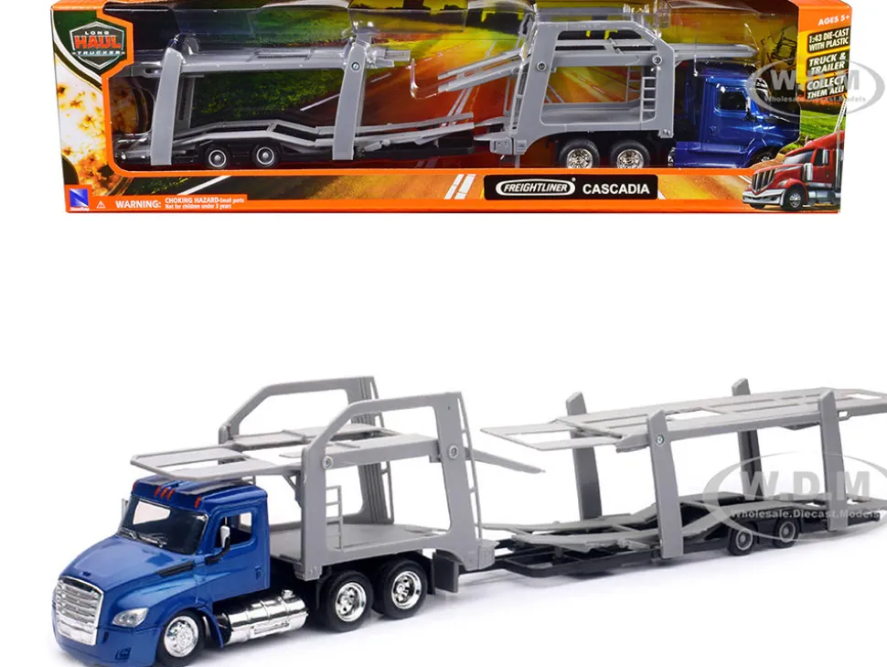 Freightliner Cascadia Auto Transporter Blue Metallic Long Haul Trucker Series 1/43 Diecast Model New Ray NR16033