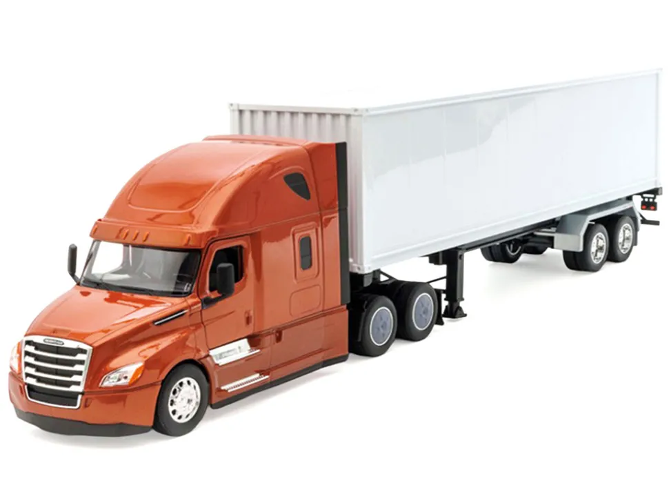 Freightliner Cascadia Truck Bronze Metallic with White Container "Transporter" Series 1/32 Diecast Model by Welly