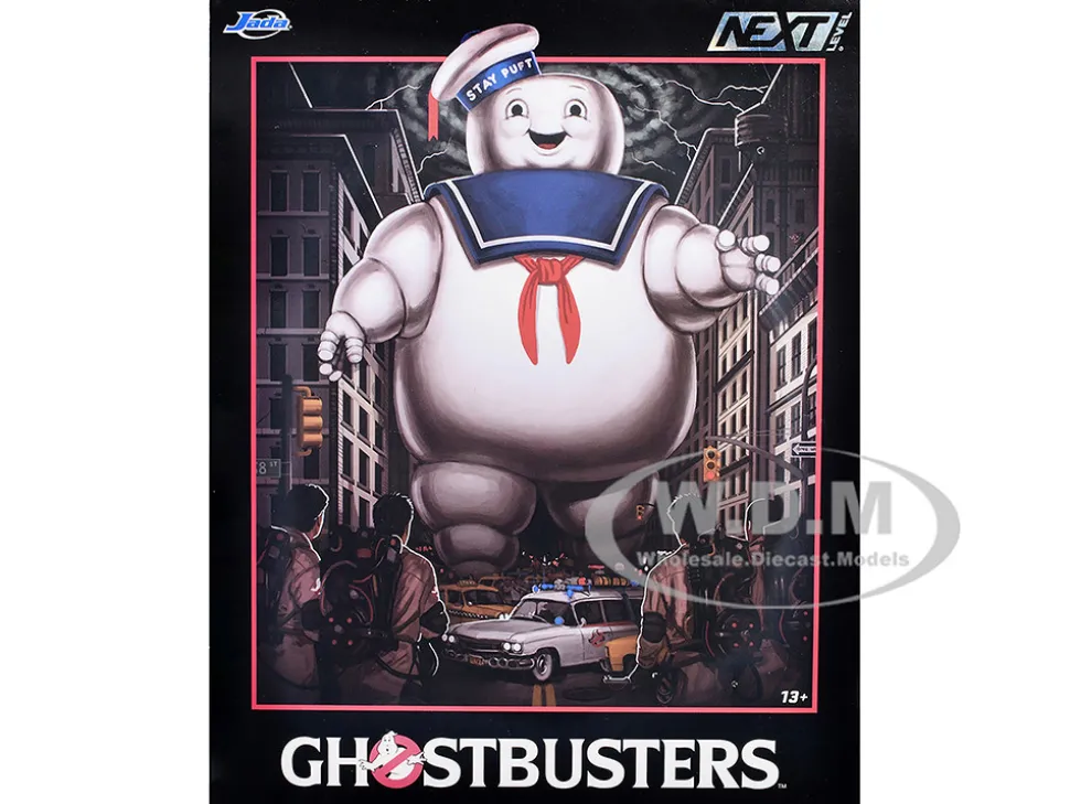Ghostbusters 6" Stay Puft Marshmallow Man Figure with Nano Ecto-1 Car Diorama Set "Ghostbusters" (1984) Movie "Next Level" Series Model by Jada