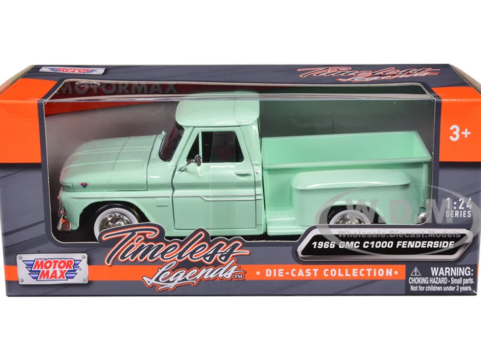 966 GMC C1000 Fenderside Pickup Truck Light Green Timeless Legends Series 1/24 Diecast Model Car Motormax 79379lgr