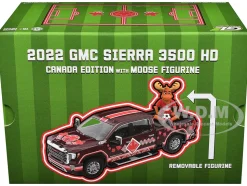 2022 GMC Sierra 3500 HD Pickup Truck Dark Red with Canadian Soccer Graphics with Moose Figure
