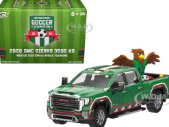 2022 GMC Sierra 3500 HD Pickup Truck Green with Mexican Soccer Graphics with Eagle Figure