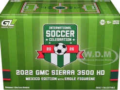 2022 GMC Sierra 3500 HD Pickup Truck Green with Mexican Soccer Graphics with Eagle Figure