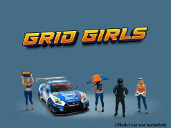 Grid Girls 5 piece Diecast Figure Set (4 People Figures, 1 Umbrella) Limited Edition to 3600 pieces Worldwide for 1/64 Scale Models by American Diorama