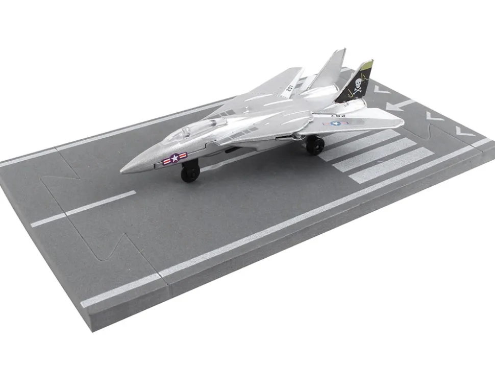 Grumman F 14 Tomcat Fighter Aircraft Silver Metallic United States Navy VF 84 Jolly Rogers with Runway Section Diecast Model Airplane Runway24 RW115