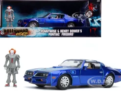 Henry Bower's Pontiac Firebird Trans Am Candy Blue Pennywise Diecast Figurine It Chapter Two 2019 Movie 1/24 Diecast Model Car Jada 31118