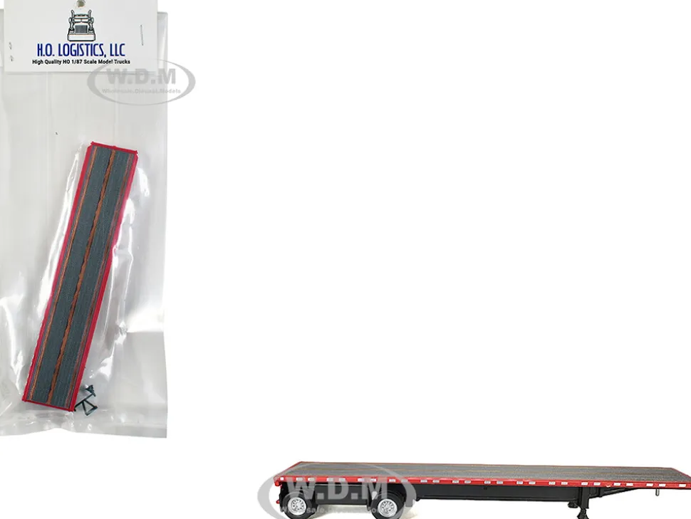 High Boy Spread Axle Flatbed Trailer Red 1/87 (HO) Plastic Model Car by HO Logistics