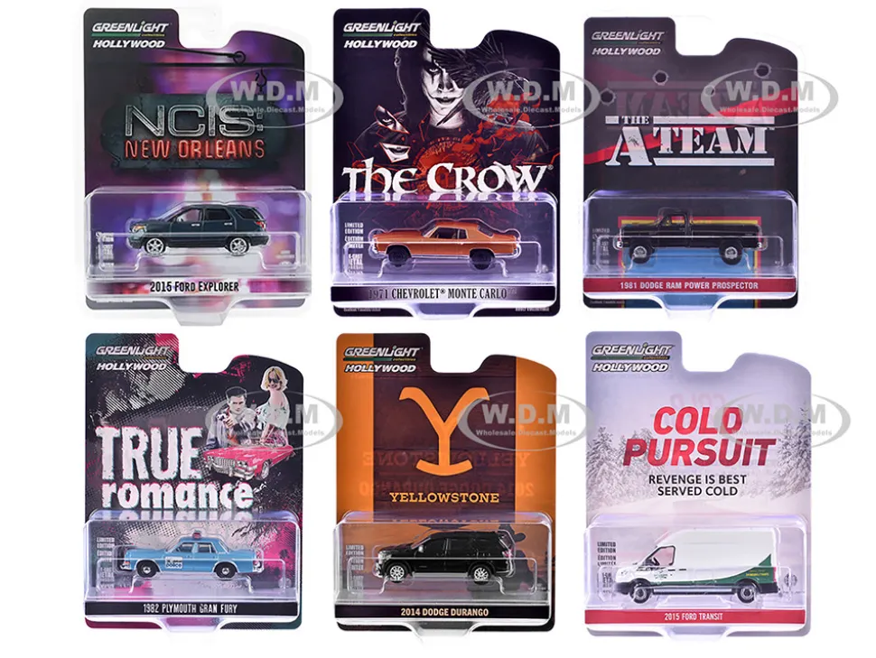 Hollywood Series Set of 6 pieces Release 43 1/64 Diecast Model Cars by Greenlight