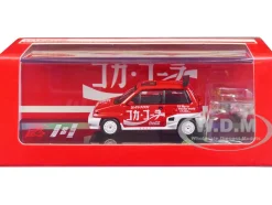 Honda City Turbo II RHD Right Hand Drive Red and White Coca Cola with Honda Motocompo Scooter 1/64 Diecast Model Car Inno Models COKE058