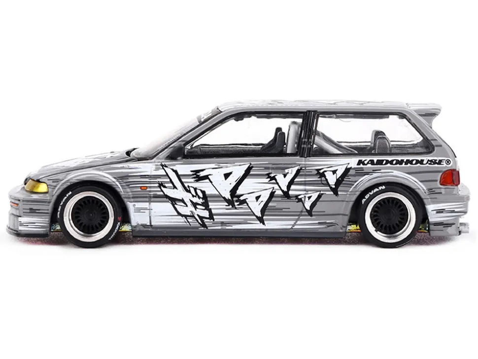 Honda Civic (EF) "Manga V1" Gray Metallic with Graphics (Designed by Jun Imai) "Kaido House" Special 1/64 Diecast Model Car by Mini GT