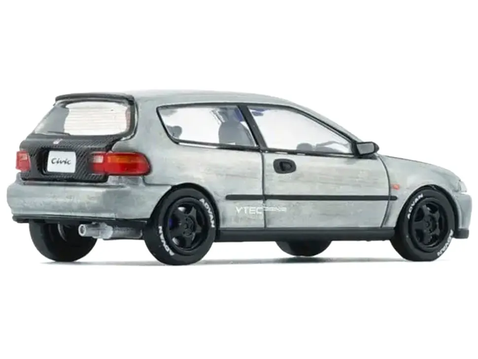 Honda Civic EG6 RHD (Right Hand Drive) Raw Metal with Carbon Hood with Alternates 1/64 Diecast Model Car by BM Creations