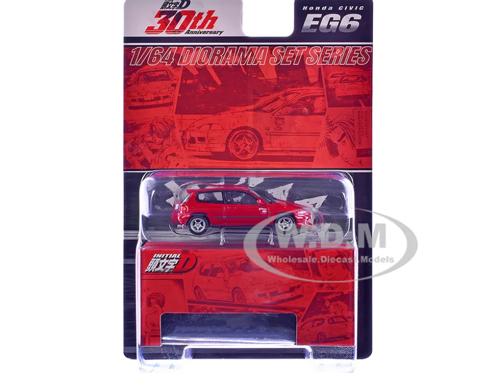 Honda Civic (EG6) RHD (Right Hand Drive) "Myogi Night Kids" Red "Initial D" (1995-2013) Manga "Diorama Set Series" 1/64 Diecast Model Car by Hobby Japan