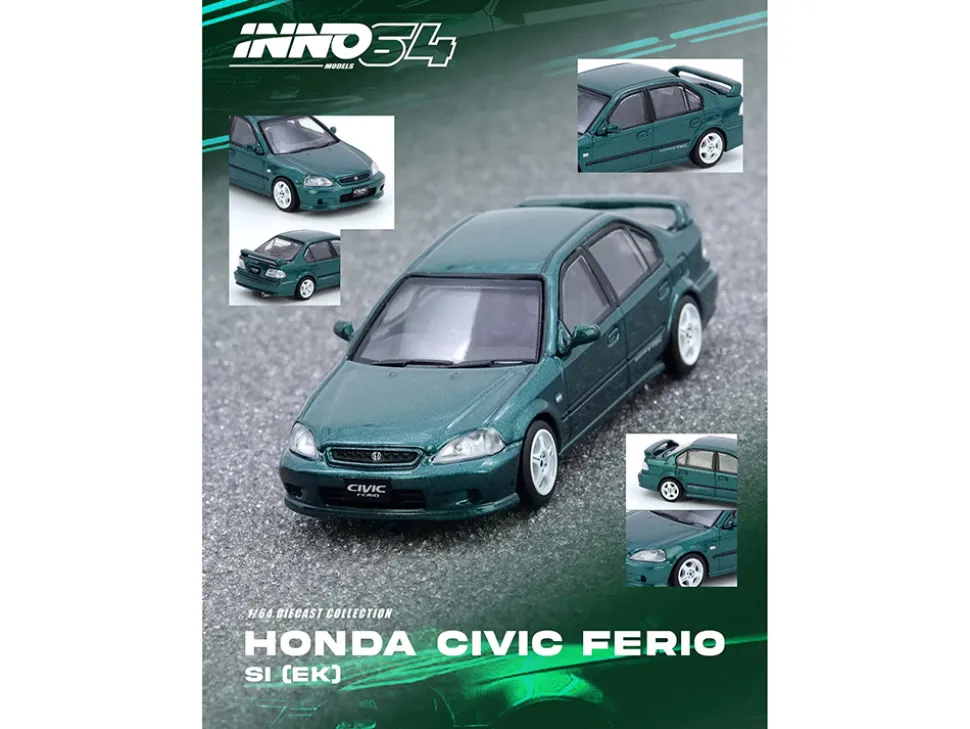 Honda Civic Ferio Si (EK) RHD (Right Hand Drive) Green Metallic 1/64 Diecast Model Car by Inno Models