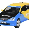 2001 Honda Civic Type R EP3 Blue and Yellow with Black Hood "Spoon Sports" 1/64 Diecast Model Car by Paragon Models