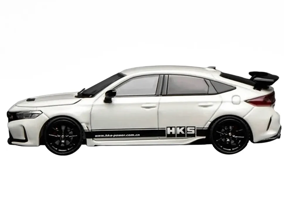 Honda Civic Type R (FL5) RHD (Right Hand Drive) "HKS" White with Black Stripes 1/64 Diecast Model Car by MotorHelix
