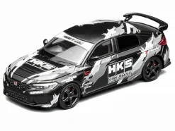 Honda Civic Type R (FL5) RHD (Right Hand Drive) "HKS" Matt Black with Graphics 1/64 Diecast Model Car by MotorHelix
