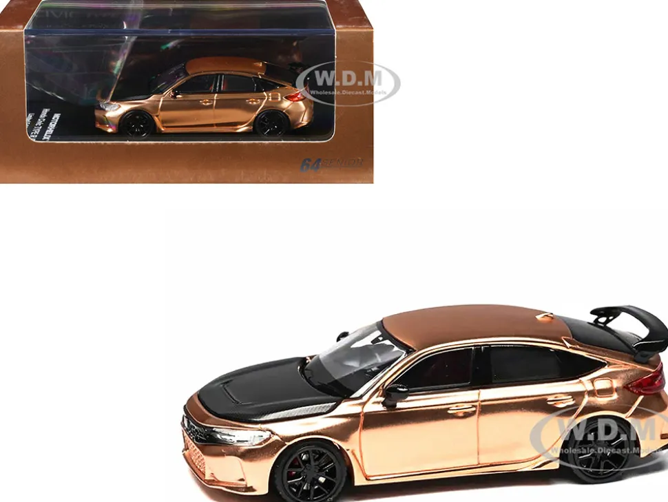 Honda Civic Type R (FL5) RHD (Right Hand Drive) Electroplating Copper Metallic with Carbon Hood "Hong Kong Toycar Salon 2025" "Senior 64" Series Limited Edition to 599 pieces Worldwide 1/64 Diecast Model Car by MotorHelix