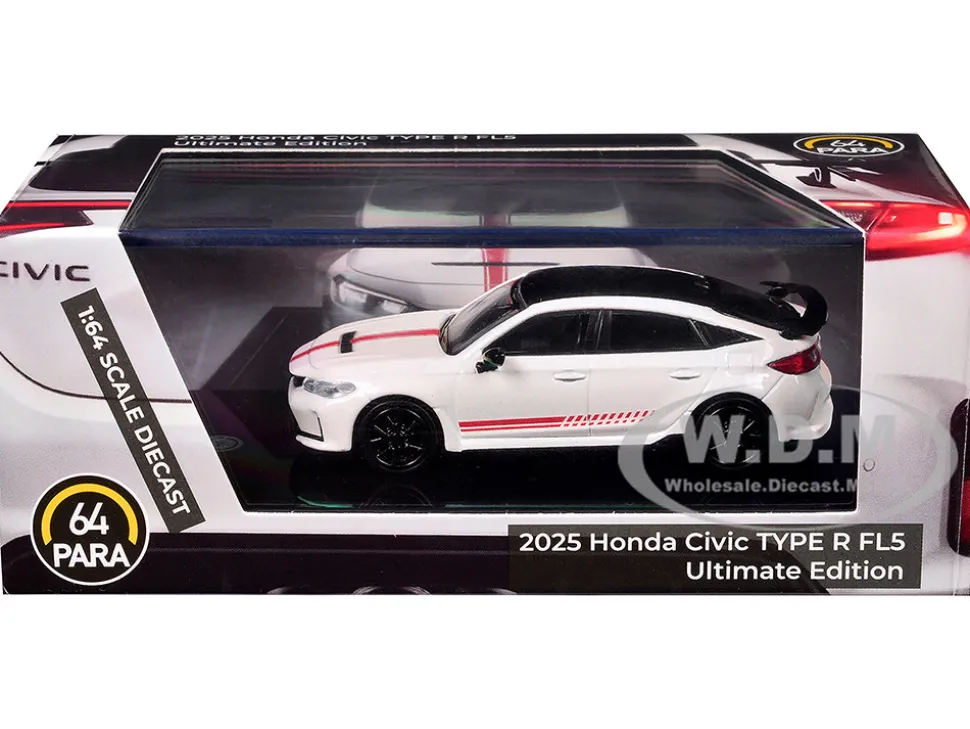 2025 Honda Civic Type R FL5 "Ultimate Edition" White with Red Stripes and Black Top 1/64 Diecast Model Car by Paragon Models