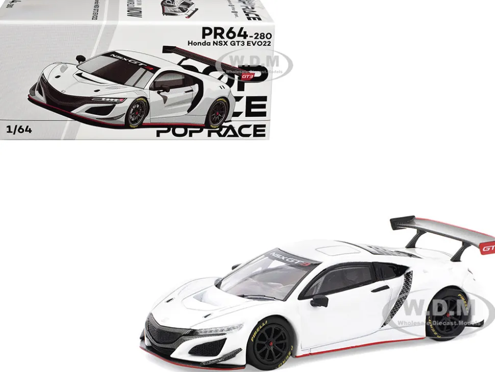 Honda NSX GT3 EVO22 White 1/64 Diecast Model Car by Pop Race