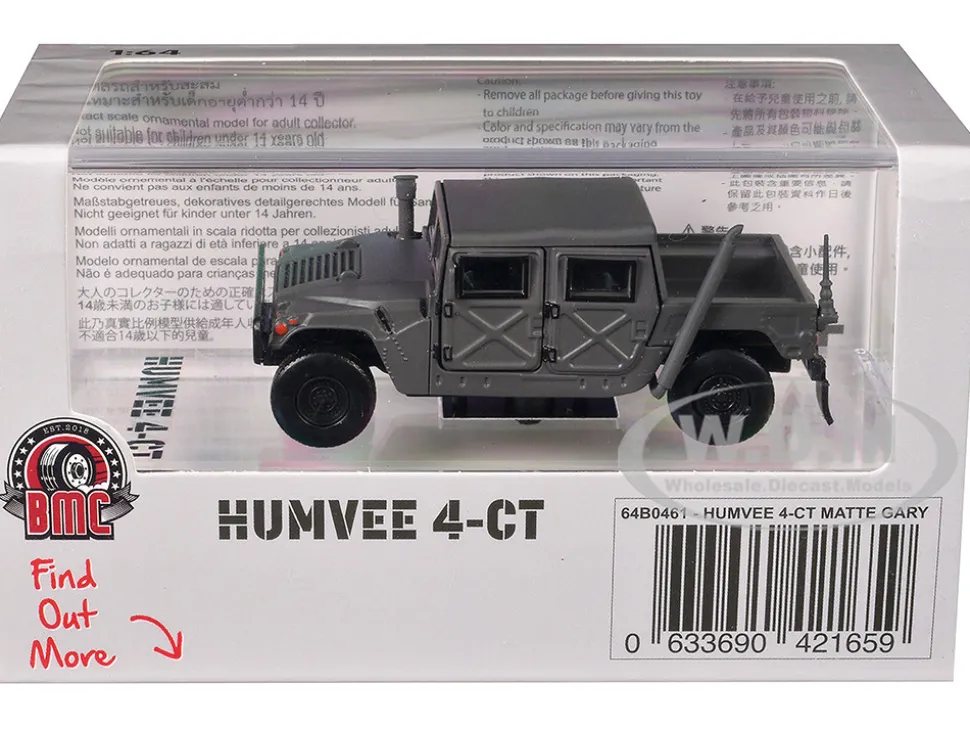 HUMVEE 4-CT Military Vehicle Matt Gray with Alternative Tops 1/64 Diecast Model Car by BM Creations