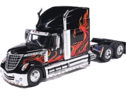 2010 International Lonestar Truck Tractor Black with Flame Graphics 1/64 Diecast Model by IXO Models