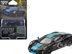 Jaguar C-X75 Black with Light Blue Stripe Limited Edition 1/64 Diecast Model Car by Mini GT