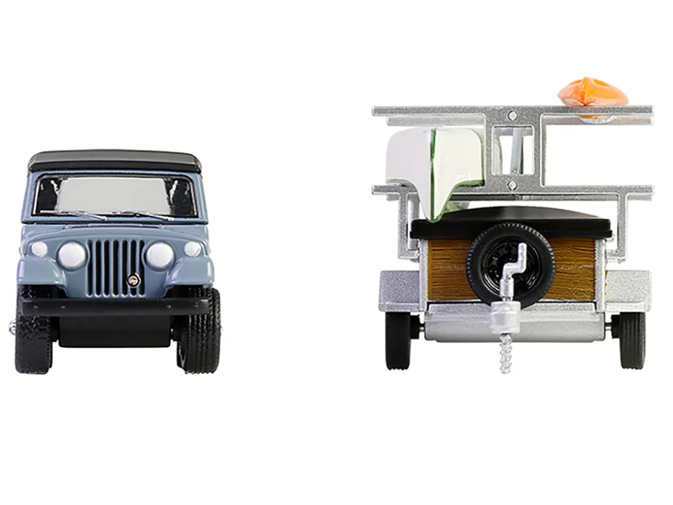 1968 Jeep Jeepster Commando SC-1 Gray with Black Stripes and Top with Canoe Trailer, Canoe Rack, Canoe and Kayak "Hitch & Tow" Series 32 1/64 Diecast Model Cars by Greenlight