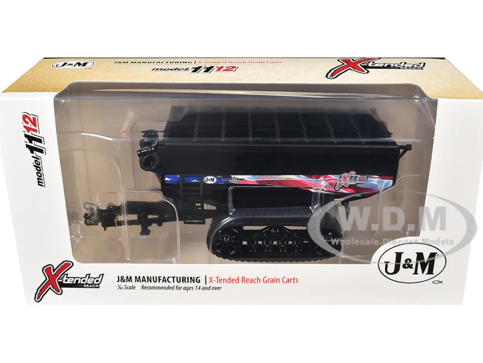 J&M 1112 X-Tended Reach Patriotic Grain Cart with Tracks Black 1/64 Diecast Model by SpecCast